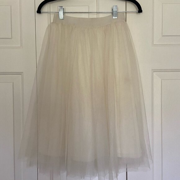 ModCloth Cream Romantic Whimsical Tulle Skirt Elastic Waist Sz Small - Picture 2 of 2